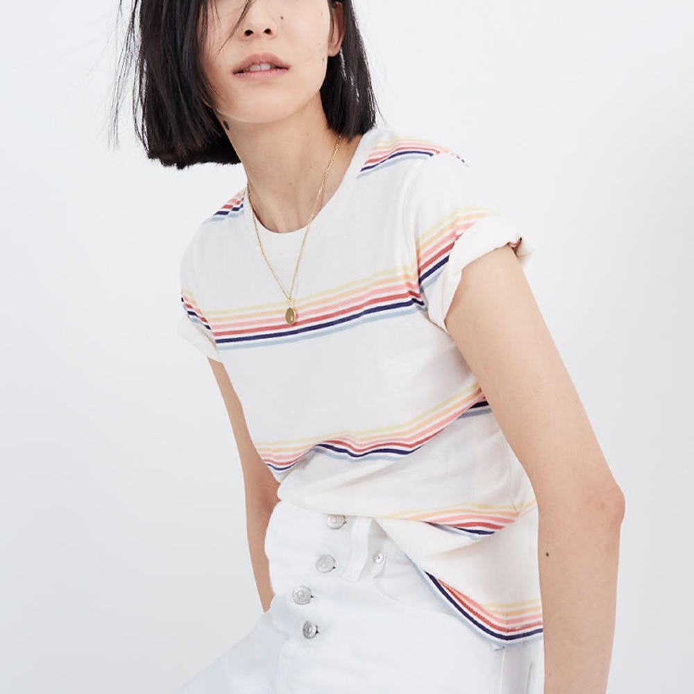 rainbow stripe madewell tee!
